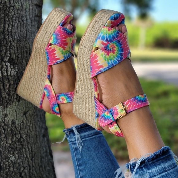 Shoes - Vibrant Tie-Dye Espadrille Wedges